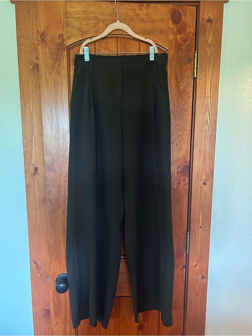 DREW Olive Green High-Rise Wide-Leg Trousers